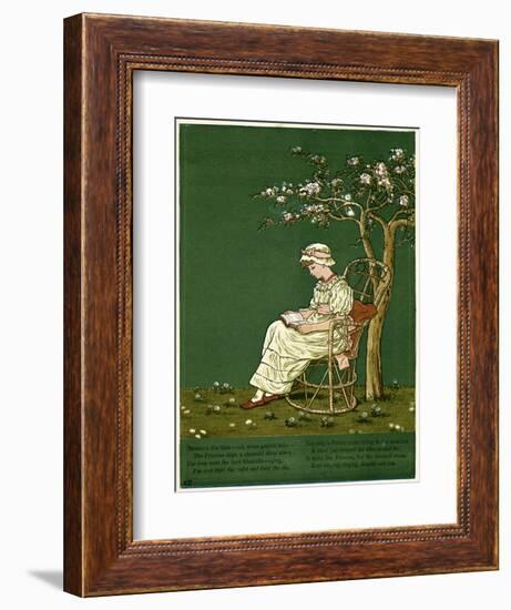 Girl in a Garden, Reading a Book-Kate Greenaway-Framed Art Print