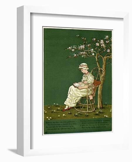 Girl in a Garden, Reading a Book-Kate Greenaway-Framed Art Print