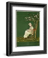 Girl in a Garden, Reading a Book-Kate Greenaway-Framed Art Print