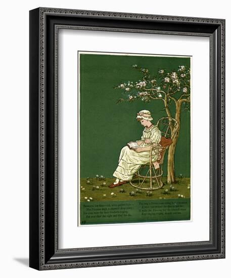 Girl in a Garden, Reading a Book-Kate Greenaway-Framed Art Print