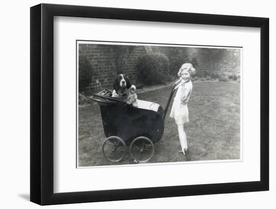 Girl in a Garden with Dog and Doll in Pram-null-Framed Photographic Print