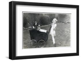 Girl in a Garden with Dog and Doll in Pram-null-Framed Photographic Print