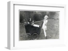 Girl in a Garden with Dog and Doll in Pram-null-Framed Photographic Print