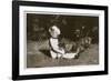 Girl in a Garden with Irish Setter Puppies-null-Framed Photographic Print