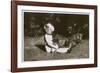 Girl in a Garden with Irish Setter Puppies-null-Framed Photographic Print