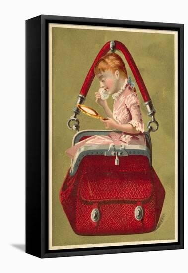 Girl in a Handbag Looking in a Mirror-null-Framed Stretched Canvas