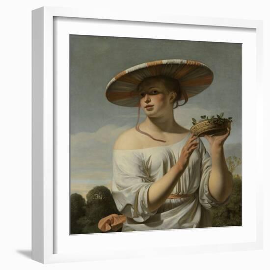 Girl in a Large Hat, c.1645-50-Cesar Boetius van Everdingen-Framed Giclee Print