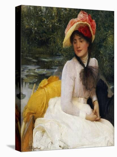 Girl in a Punt-Arthur Hacker-Stretched Canvas