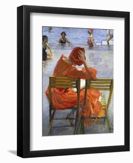 Girl in a Red Dress, Seated by a Swimming Pool, 1936-Sir John Lavery-Framed Premium Giclee Print