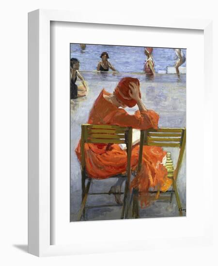 Girl in a Red Dress, Seated by a Swimming Pool, 1936-Sir John Lavery-Framed Giclee Print