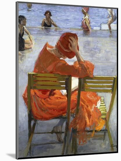 Girl in a Red Dress, Seated by a Swimming Pool, 1936-Sir John Lavery-Mounted Giclee Print
