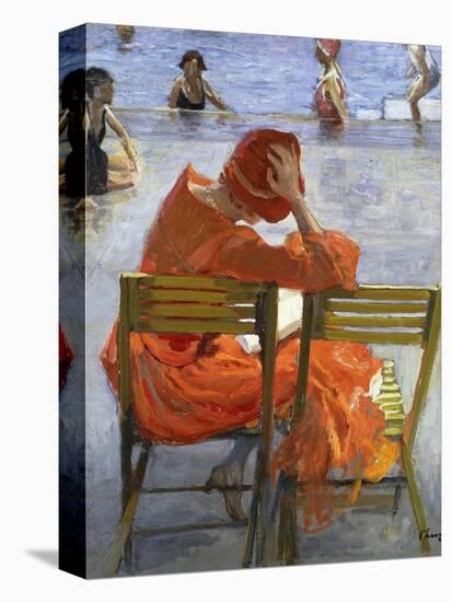 Girl in a Red Dress, Seated by a Swimming Pool, 1936-Sir John Lavery-Stretched Canvas