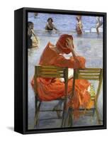 Girl in a Red Dress, Seated by a Swimming Pool, 1936-Sir John Lavery-Framed Stretched Canvas