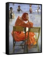 Girl in a Red Dress, Seated by a Swimming Pool-Sir John Lavery-Framed Stretched Canvas