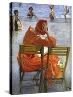 Girl in a Red Dress, Seated by a Swimming Pool-Sir John Lavery-Stretched Canvas