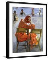 Girl in a Red Dress, Seated by a Swimming Pool-Sir John Lavery-Framed Giclee Print