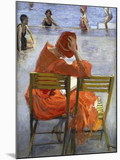 Girl in a Red Dress, Seated by a Swimming Pool-Sir John Lavery-Mounted Giclee Print