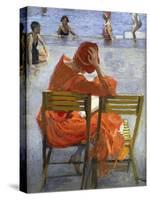 Girl in a Red Dress, Seated by a Swimming Pool-Sir John Lavery-Stretched Canvas