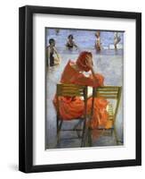 Girl in a Red Dress, Seated by a Swimming Pool-Sir John Lavery-Framed Premium Giclee Print