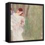 Girl in a White Dress Standing in a Forest-Gustav Klimt-Framed Stretched Canvas