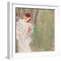 Girl in a White Dress Standing in a Forest-Gustav Klimt-Framed Giclee Print