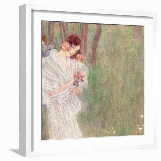 Girl in a White Dress Standing in a Forest-Gustav Klimt-Framed Giclee Print
