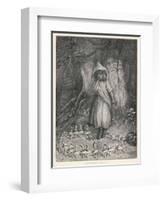 Girl in a Woodland Clearing Stands with Her Back Against a Great Tree with Her Apron Over Her Head-Kate Greenaway-Framed Art Print