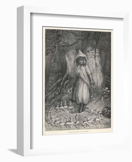 Girl in a Woodland Clearing Stands with Her Back Against a Great Tree with Her Apron Over Her Head-Kate Greenaway-Framed Art Print