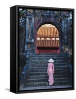 Girl in Ao Dai (Traditional Vietnamese Long Dress) and Conical Hat at Minh Mang Tomb, Vietnam-Keren Su-Framed Stretched Canvas