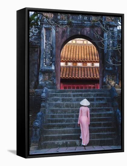 Girl in Ao Dai (Traditional Vietnamese Long Dress) and Conical Hat at Minh Mang Tomb, Vietnam-Keren Su-Framed Stretched Canvas