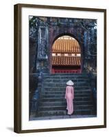 Girl in Ao Dai (Traditional Vietnamese Long Dress) and Conical Hat at Minh Mang Tomb, Vietnam-Keren Su-Framed Photographic Print