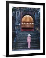 Girl in Ao Dai (Traditional Vietnamese Long Dress) and Conical Hat at Minh Mang Tomb, Vietnam-Keren Su-Framed Photographic Print