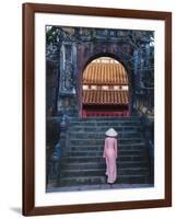 Girl in Ao Dai (Traditional Vietnamese Long Dress) and Conical Hat at Minh Mang Tomb, Vietnam-Keren Su-Framed Photographic Print