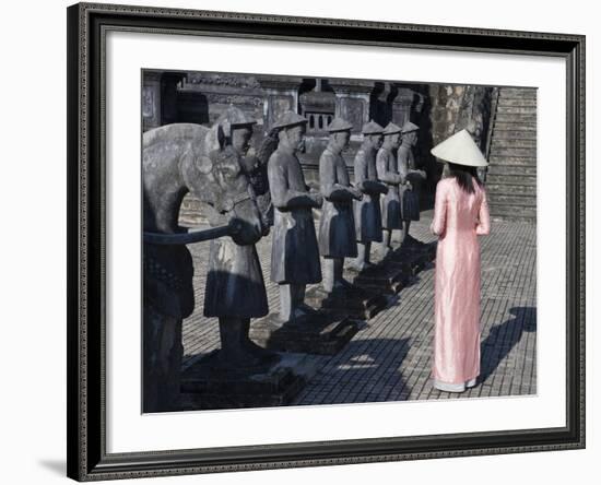 Girl in Ao Dai (Traditional Vietnamese Long Dress) and Conical Hat, Tomb of King Khai Dinh, Vietnam-Keren Su-Framed Photographic Print