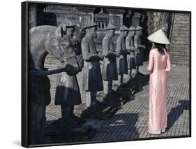 Girl in Ao Dai (Traditional Vietnamese Long Dress) and Conical Hat, Tomb of King Khai Dinh, Vietnam-Keren Su-Framed Photographic Print