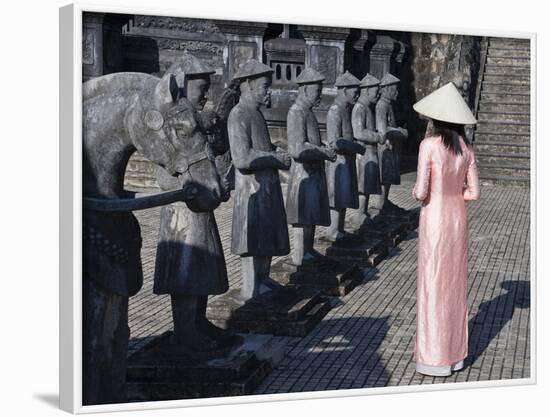 Girl in Ao Dai (Traditional Vietnamese Long Dress) and Conical Hat, Tomb of King Khai Dinh, Vietnam-Keren Su-Framed Photographic Print