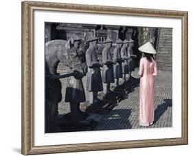 Girl in Ao Dai (Traditional Vietnamese Long Dress) and Conical Hat, Tomb of King Khai Dinh, Vietnam-Keren Su-Framed Photographic Print