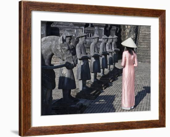 Girl in Ao Dai (Traditional Vietnamese Long Dress) and Conical Hat, Tomb of King Khai Dinh, Vietnam-Keren Su-Framed Photographic Print