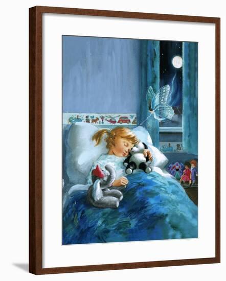 Girl in Bed Attended by Fairy-English School-Framed Giclee Print