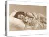 Girl in Bed with Cat-null-Stretched Canvas
