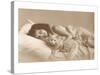 Girl in Bed with Cat-null-Stretched Canvas