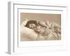 Girl in Bed with Cat-null-Framed Art Print