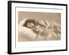 Girl in Bed with Cat-null-Framed Art Print