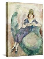 Girl in Blue Reading on a Sofa, 1926-27 (Oil on Panel)-Jules Pascin-Stretched Canvas