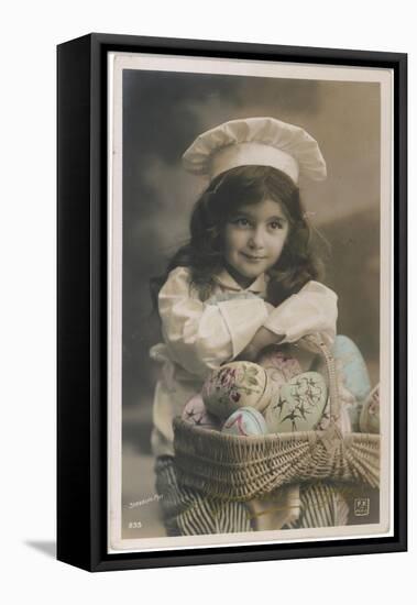 Girl in Cook's Clothes, with a Basket of Eggs and a Nice Smile-null-Framed Stretched Canvas