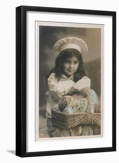 Girl in Cook's Clothes, with a Basket of Eggs and a Nice Smile-null-Framed Art Print