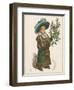 Girl in Fur-Trimmed Coat Fur Muff Gloves and Feathered Hat Carrying a Fair-Sized Branch of Holly-Kate Greenaway-Framed Art Print