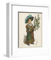 Girl in Fur-Trimmed Coat Fur Muff Gloves and Feathered Hat Carrying a Fair-Sized Branch of Holly-Kate Greenaway-Framed Art Print