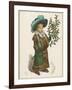 Girl in Fur-Trimmed Coat Fur Muff Gloves and Feathered Hat Carrying a Fair-Sized Branch of Holly-Kate Greenaway-Framed Art Print