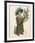 Girl in Fur-Trimmed Coat Fur Muff Gloves and Feathered Hat Carrying a Fair-Sized Branch of Holly-Kate Greenaway-Framed Art Print